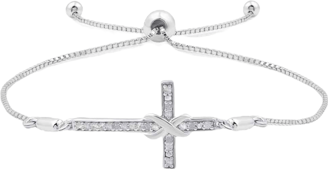 Diamond Cross Bracelet (1/6 ct. t.w.) in Sterling Silver and 14K Gold-Plated Sterling Silver (also in Sterling Silver)