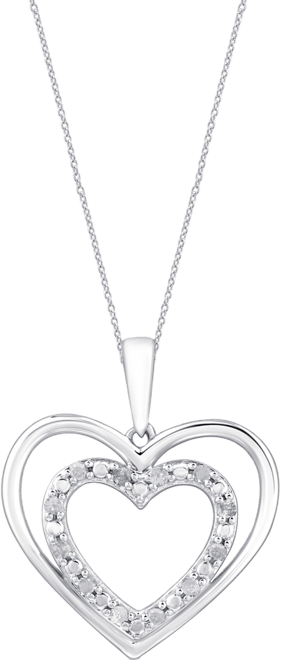 Diamond Double Heart Pendant Necklace (1/10 ct. t.w.) in Sterling Silver