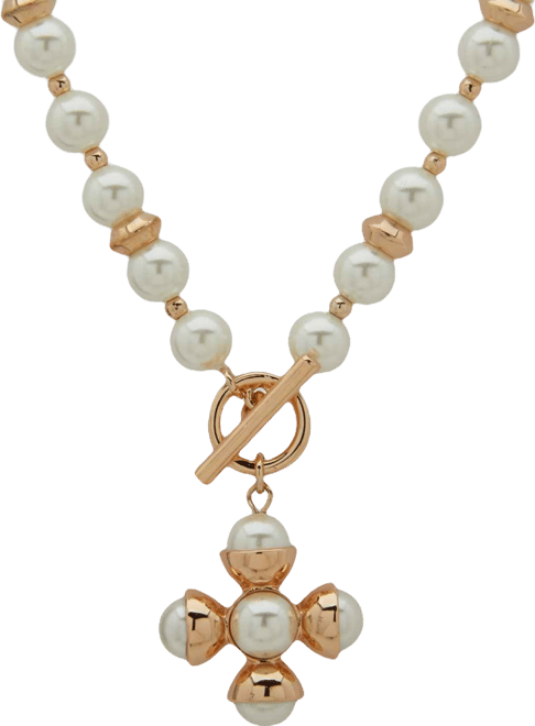 Glass and Acrylic Imitation Pearl Toggle Pendant Necklace