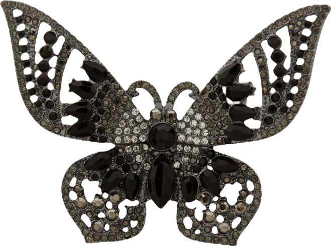 Glass Stone Hematite-Tone Crystal Butterfly Pin