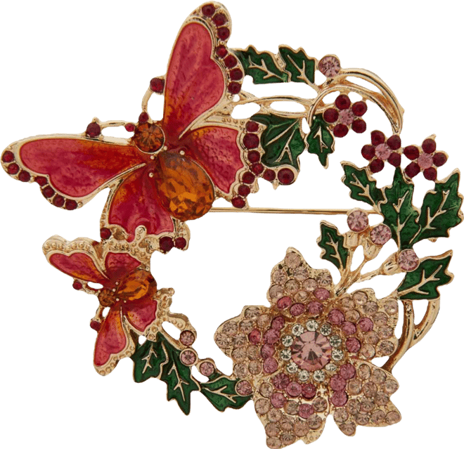 Multi-Stone Butterfly Floral Wreath Pin