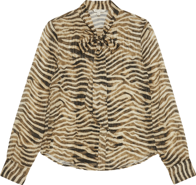 Petite Long-Sleeve Button Front Tie-Neck Top