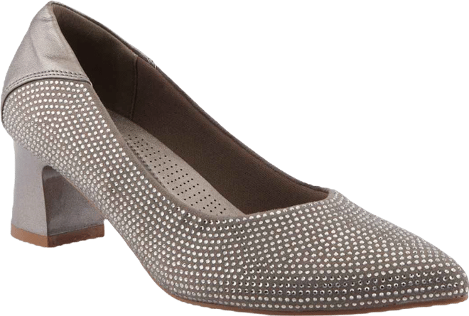 Women's Senna Crystal-Embellished Pointed Toe Block Heel Pumps – Slip-On Dress Shoes