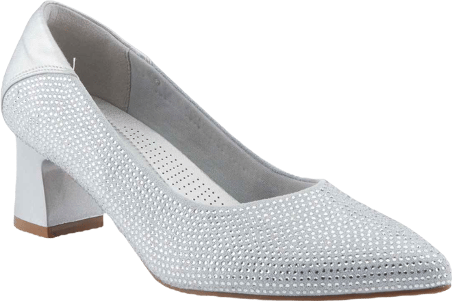 Women's Senna Crystal-Embellished Pointed Toe Block Heel Pumps – Slip-On Dress Shoes