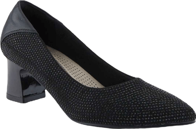 Women's Senna Crystal-Embellished Pointed Toe Block Heel Pumps – Slip-On Dress Shoes