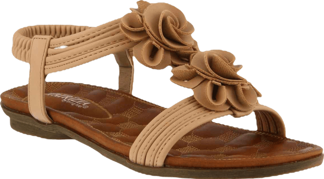 Women's Nectarine Floral T-Strap Sandal with Elastic Back and Quilted Footbed