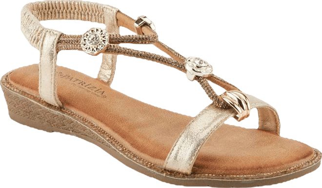 Women's Charmer Crystal Jeweled T-Strap Flat Sandals with Stretch Back