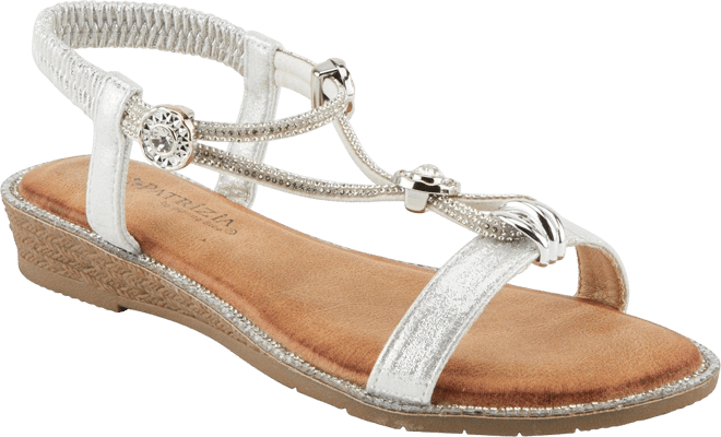 Women's Charmer Crystal Jeweled T-Strap Flat Sandals with Stretch Back