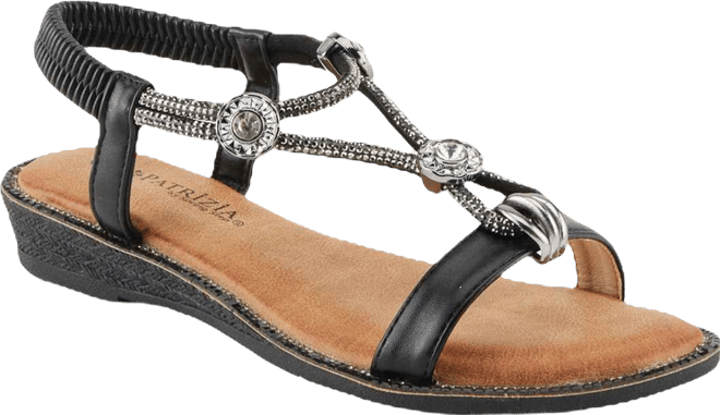 Women's Charmer Crystal Jeweled T-Strap Flat Sandals with Stretch Back