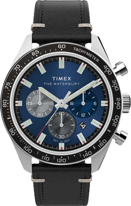 Men's Quartz Analog Black Leather Watch, 41mm