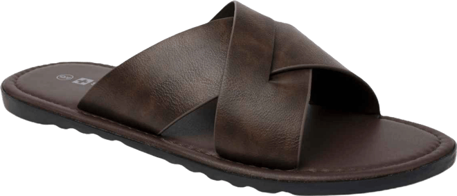 Men's Hugo Faux Leather Slide Sandals Indoor Outdoor Anti-Slip Shoe Cross Strap Design Flip Flops