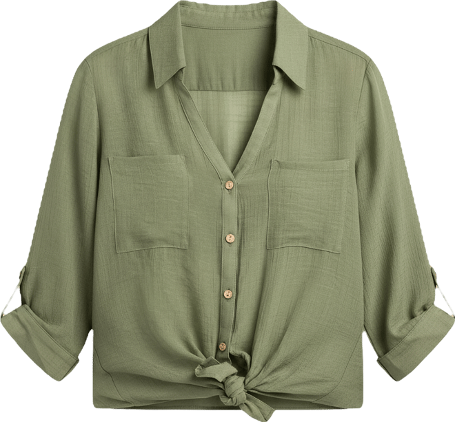 Women's Resort Gauzy Texture Collared Button Up Shirt