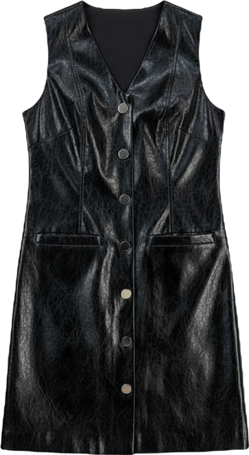 Petite Faux-Leather Sleeveless Dress