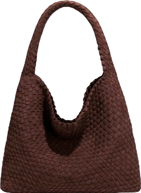 Brown and Espresso Suede Woven Hobo Bag Large Slouchy Shoulder Tote Handbag for Women Soft Braided Texture Work Purse