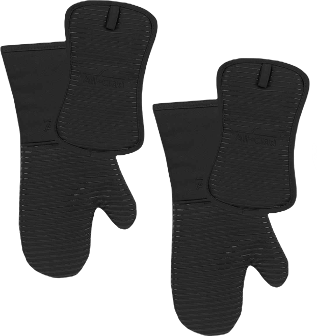 Ribbed Silicone Cotton Twill Potholders Oven Mitts, Set of 4