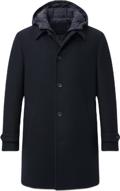 Men's Detachable Hood Wool Coat