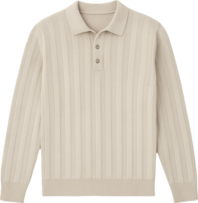 Men's Ribbed Knitted Polo Sweater
