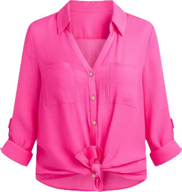 Women's Resort Gauzy Texture Collared Button Up Shirt