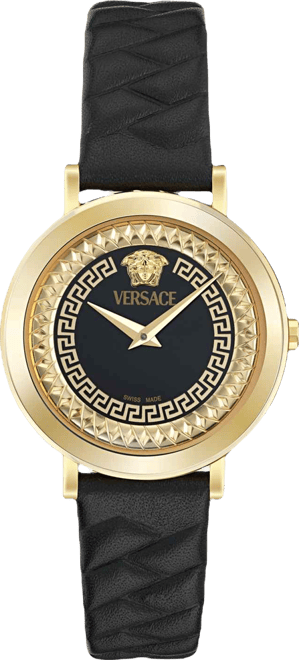 Women's Swiss Delphinus Black Leather Strap Watch 35mm