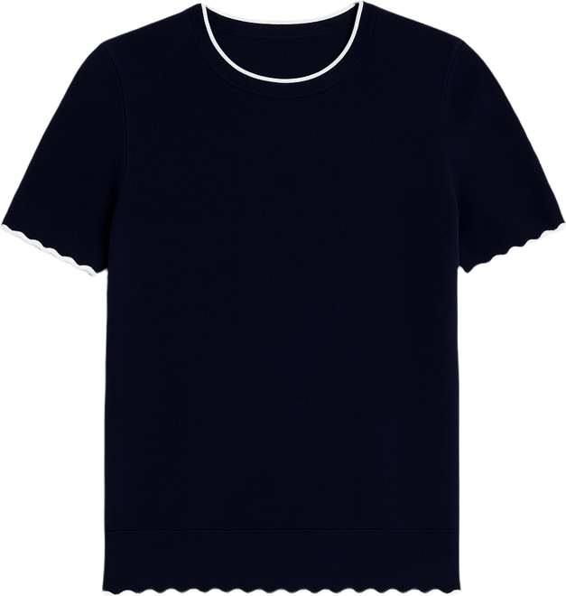 Nautica Women's Scallop-Trim Short Sleeve Crewneck Sweater