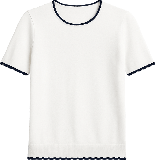 Nautica Women's Scallop-Trim Short Sleeve Crewneck Sweater