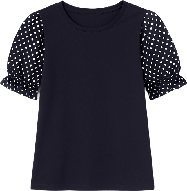 Nautica Women's Round-Neck Contrast-Puff-Sleeve Top