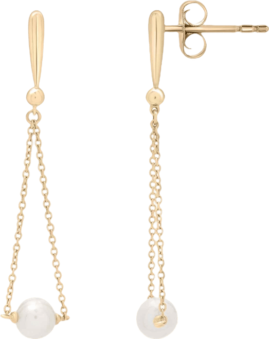 Cultured Freshwater Pearl Dangling Earrings (5mm) in 14k Yellow Gold Over Sterling Silver