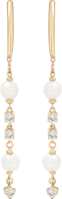 Cultured Freshwater Pearl (4mm) and Lab Grown White Sapphire (1/3 ct. t.w.) Drop Earrings in 14k Yellow Gold Over Sterling Silver