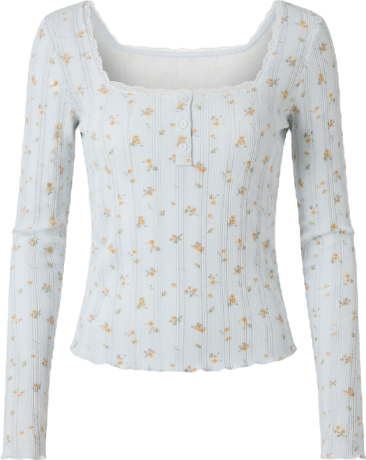 Juniors' Ditsy-Print Pointelle-Knit Top