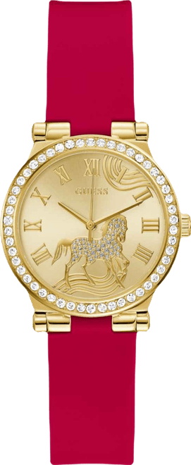 Women's Gold-Tone Red Silicone Analog Watch, 32mm