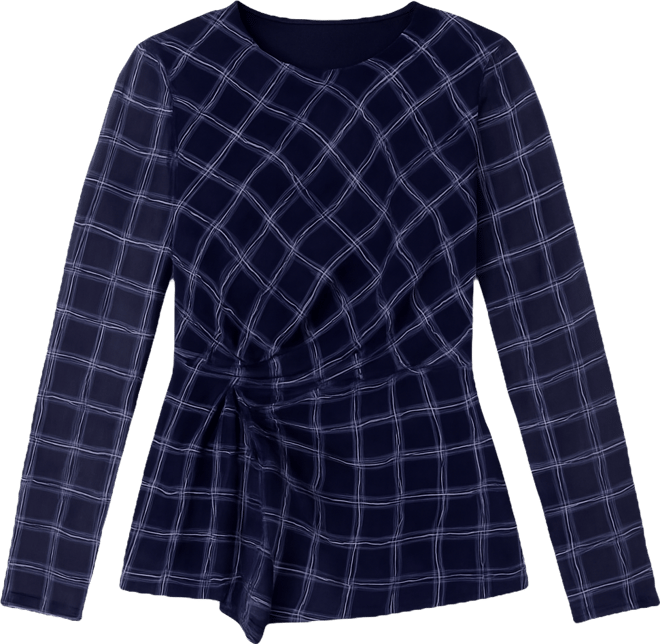 Women's Knotted Waist Plaid Long-Sleeve Top