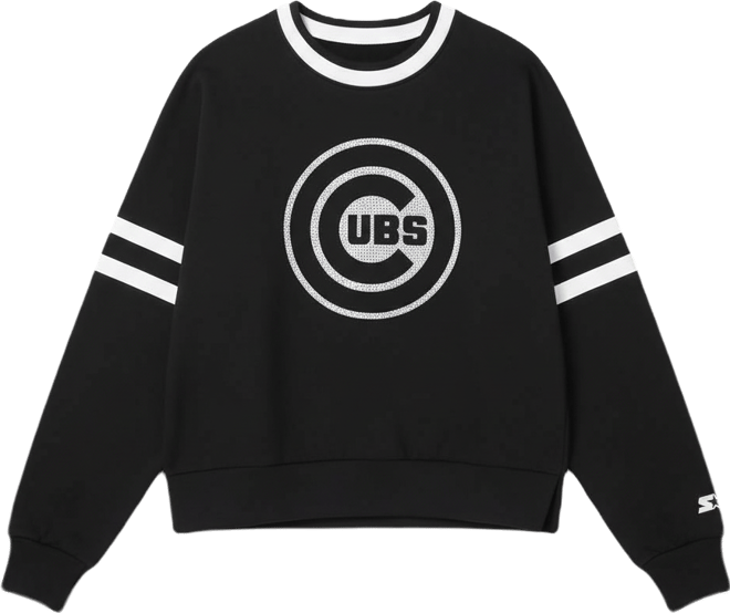 Women's Black Chicago Cubs Rally Cropped Drop Shoulder Crewneck Sweatshirt