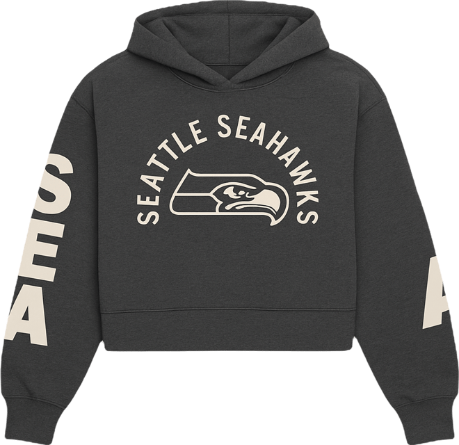Women's Heather Charcoal Seattle Seahawks Star Player Cropped Fleece Pullover Hoodie