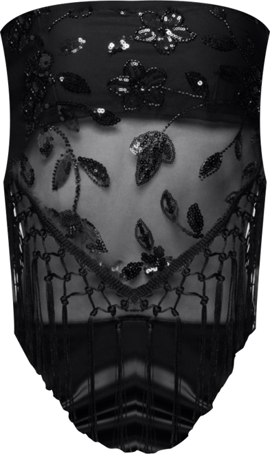 Women's Sequin Sheer Fringed Strapless Top