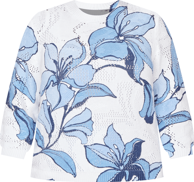 Plus Size St. Augustine Abstract Floral Print Ribbed Sweater