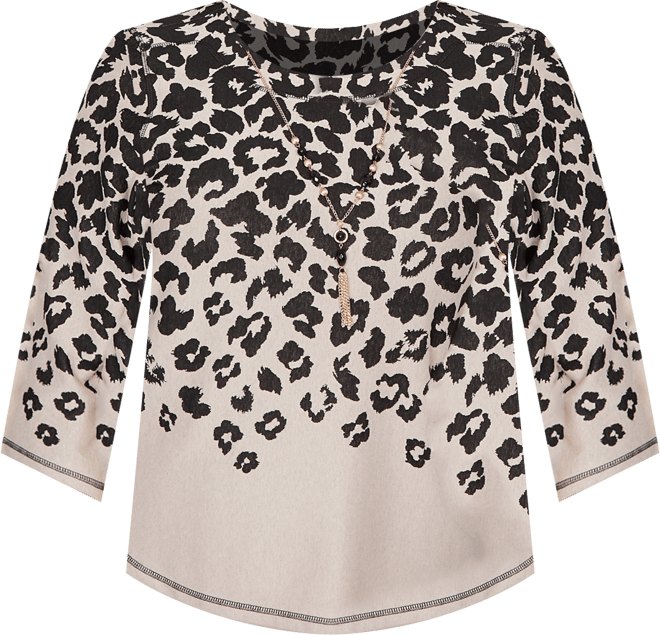 Plus Size Seville Animal Print Crew Neck Top with Necklace