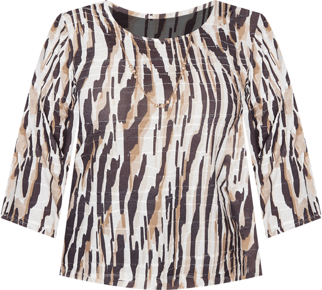 Plus Size Seville Animal Print Pleated Top with Necklace