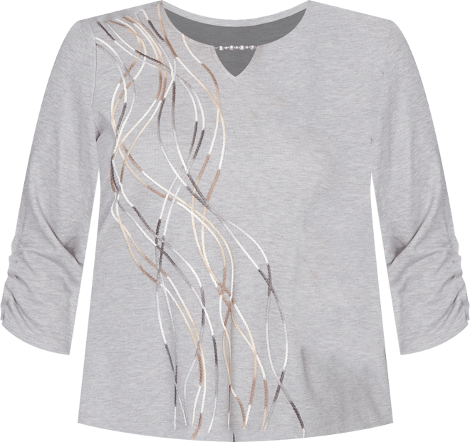 Plus Size Comfort & Joy Metallic Swirl Embroidered Split Neck Top