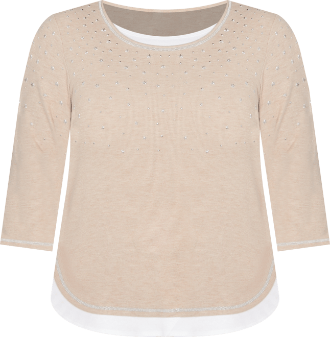 Plus Size Comfort & Joy Embellished Layered Hem Crew Neck Top