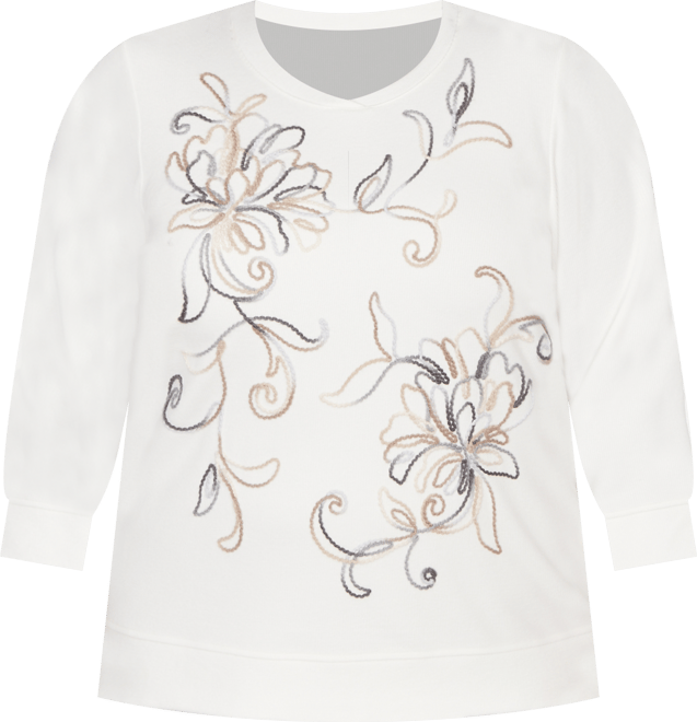 Plus Size Comfort & Joy Floral Embroidered Crew Neck Top