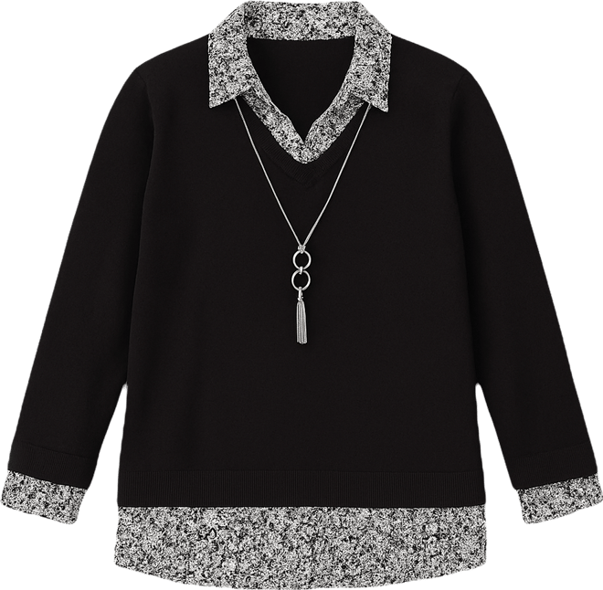 Women's Seville Print Woven Two in One Sweater with Necklace
