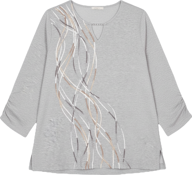 Women's Comfort & Joy Metallic Swirl Embroidered Split Neck Top