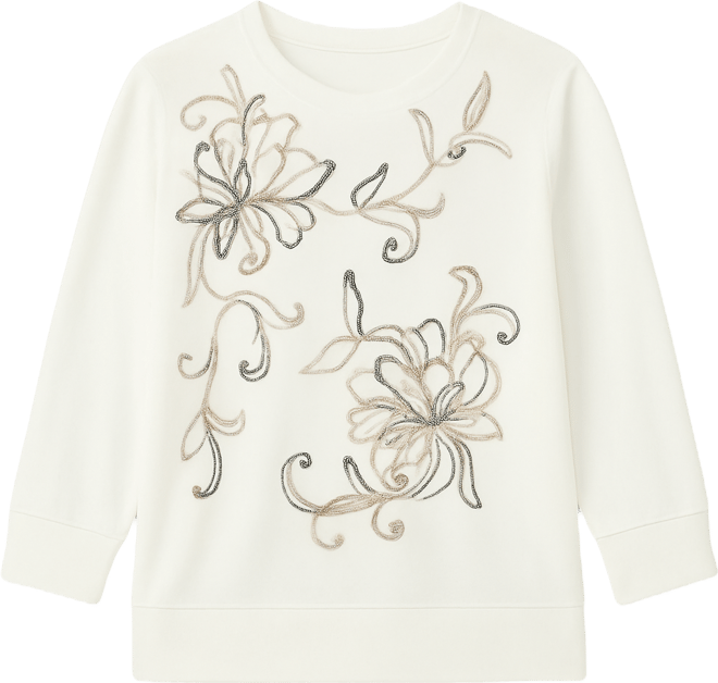 Women's Comfort & Joy Floral Embroidered Crew Neck Top