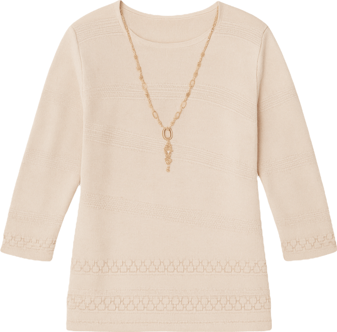 Women's Saratoga Springs Textured Biadere Striped Sweater with Necklace