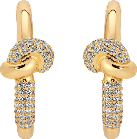 Gold Plated Pave Love Knot Hoop Earrings
