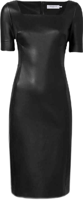 Women's Elbow Sleeves and Square Neckline Faux Leather Sheath Dress