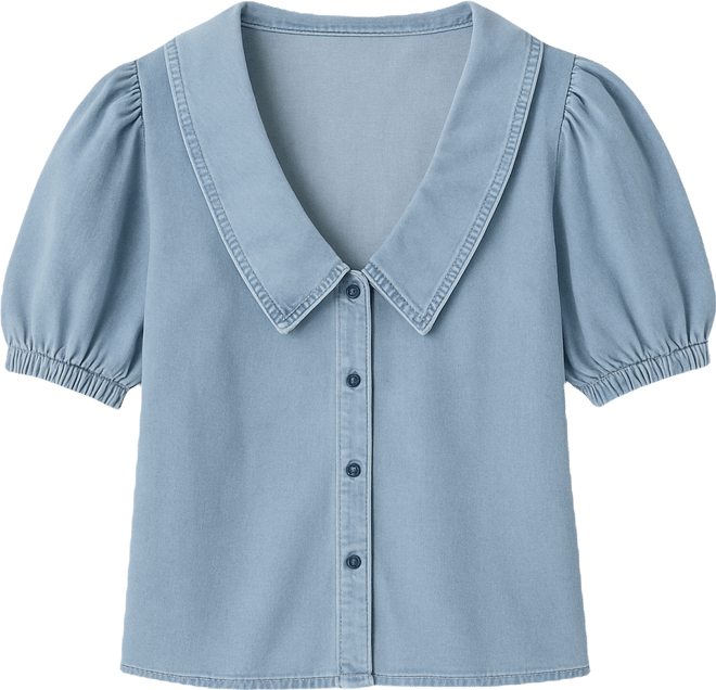 Women's Deep V-Neck Button Up Denim Shirt