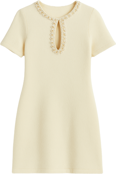 Women's Pearl & Rhinestone Key Hole Knit Mini Dress
