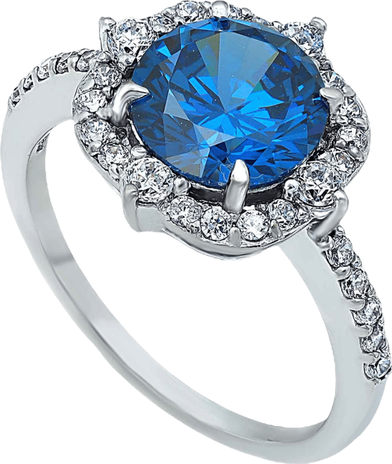 Tanzanite Cubic Zirconia Fancy Halo Ring in Silver Plate