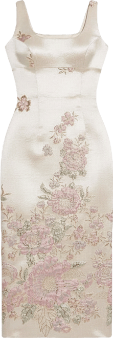 Women's Slim Strap Scoop Neck Bustier Brocade Midi Dress